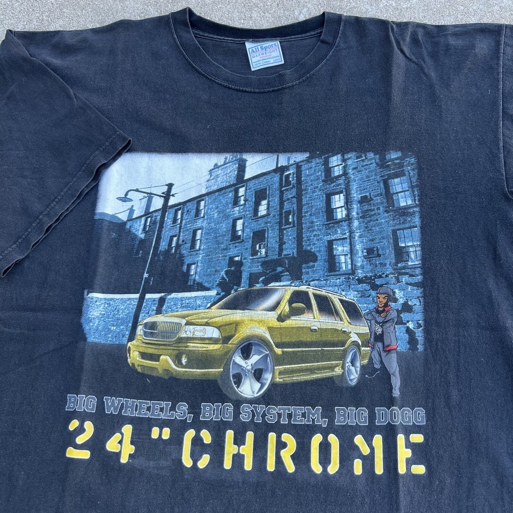 Vintage Y2K 90's Rollin Hard Shirt Large Escalade 24 Inch Chrome Navigator Black